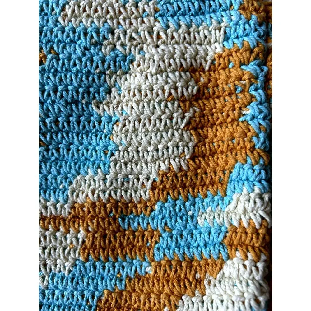 New Crochet Knit Purse Shoulder Bag Tan Blue Aztec Boho Hippie Retro Cotton ECO